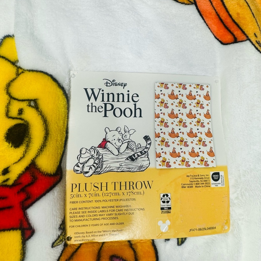 Disney Winnie the Pooh Yellow and Red Plush Blanket